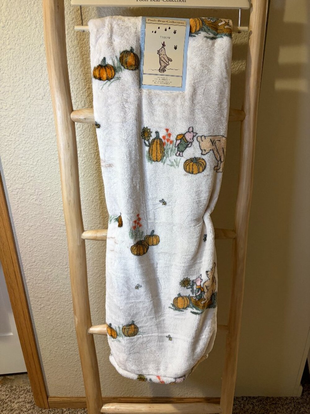 Winnie the Pooh Piglet Pumpkin Fall Plush Throw Blanket 50x70 Classic NWT